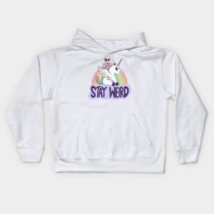 Stay Weird - Skeleton Rides a Unicorn into the Surreal Kids Hoodie